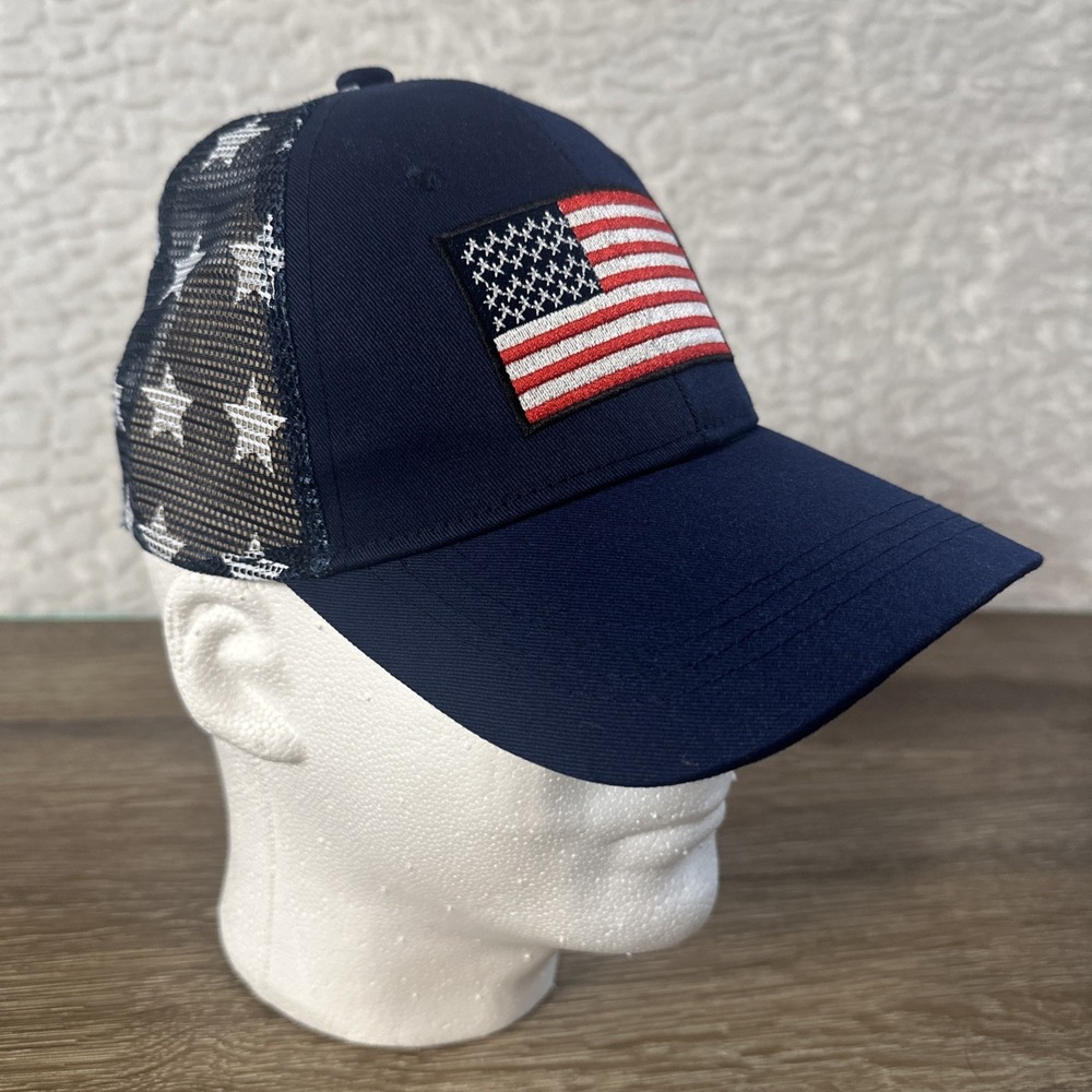 American Flag Trucker Hat USA Patriotic Mesh Snapback Red White Blue Cap